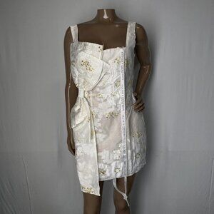 Elliatt Women's Octavia Jacquard Mini Dress – Size S – Ivory/Gold with Large Bow
